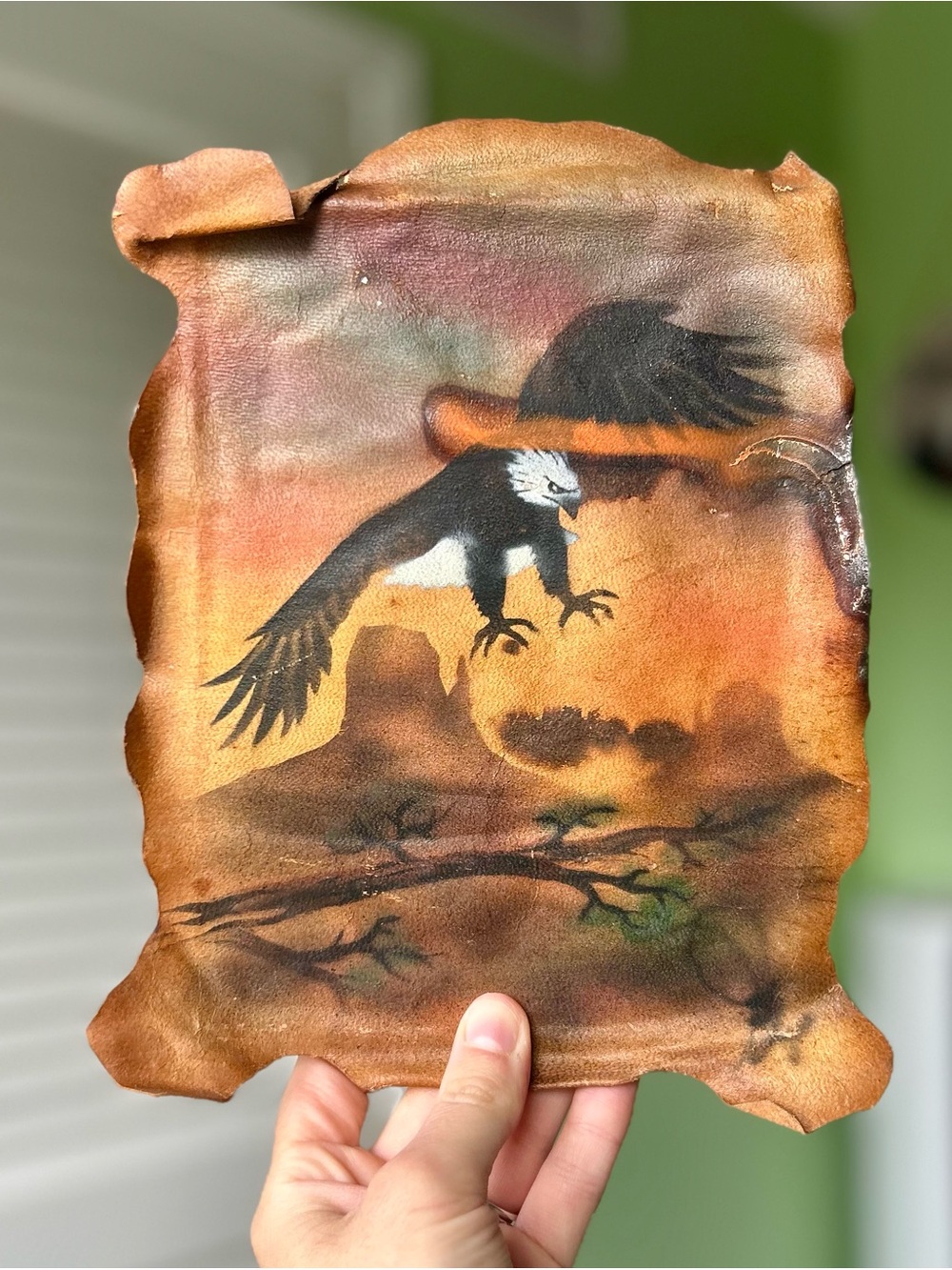 Vintage Bald Eagle Sheep Skin Artwork Southwestern Style